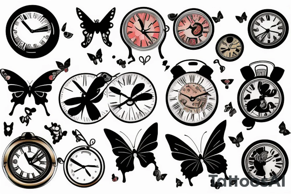 clocks atomic butterfly tattoo idea