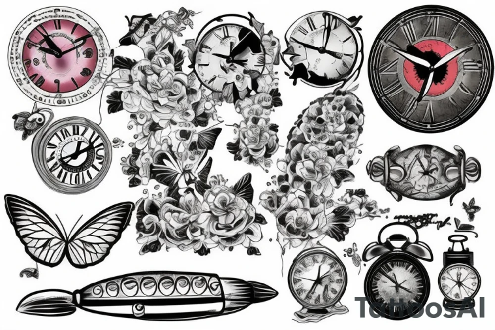 clocks atomic butterfly tattoo idea