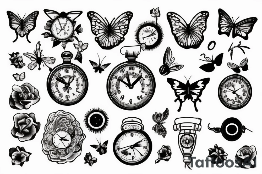 clocks atomic butterfly tattoo idea