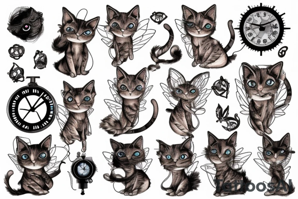 clockwork fairy cat tattoo idea