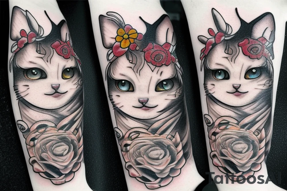 clockwork fairy cat tattoo idea