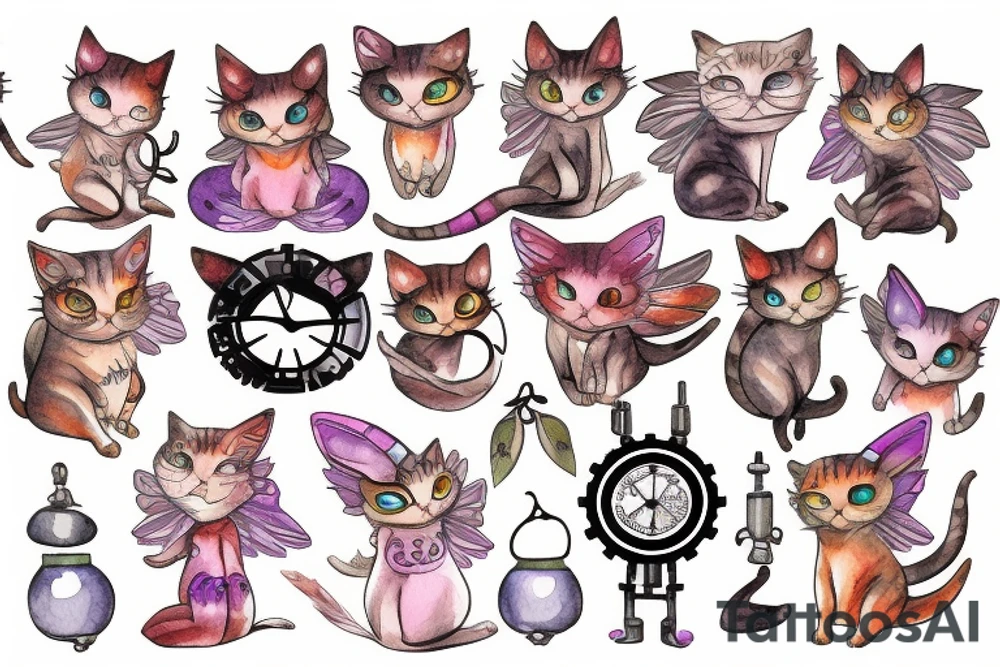 clockwork fairy cat tattoo idea