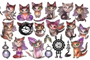 clockwork fairy cat tattoo idea
