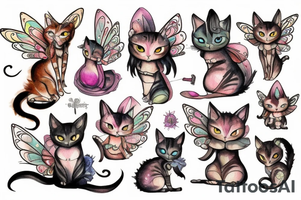 clockwork fairy cat tattoo idea