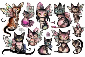 clockwork fairy cat tattoo idea