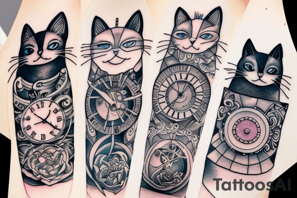 clockwork fairy gray and white cat tattoo idea