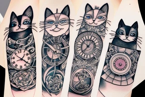 clockwork fairy gray and white cat tattoo idea