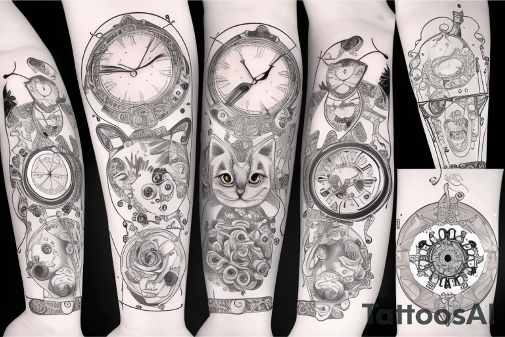 clockwork fairy gray and white cat tattoo idea