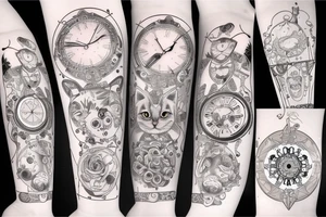 clockwork fairy gray and white cat tattoo idea