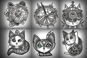 clockwork fairy gray and white cat tattoo idea
