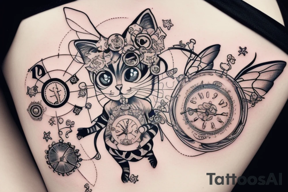 clockwork fairy kitten tattoo idea