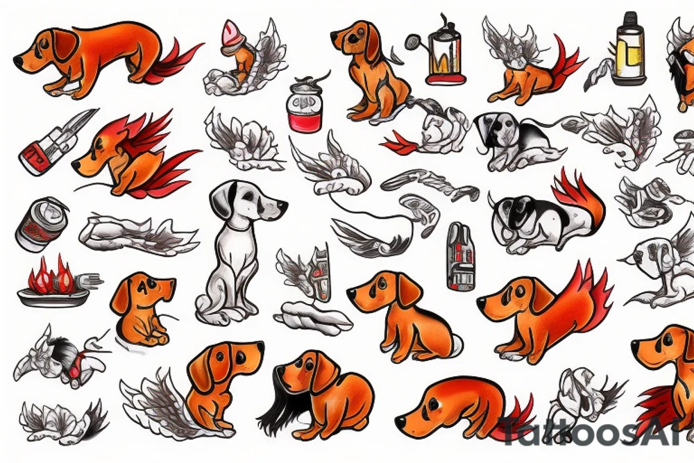fire fairy dachshund tattoo idea