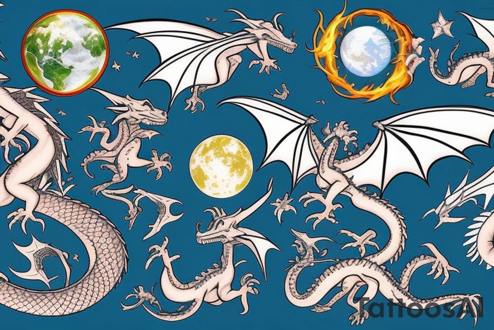 dragon flying past earth tattoo idea