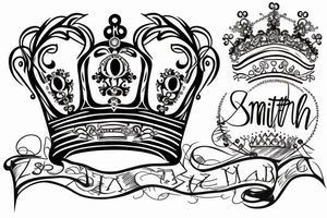 S with a crown on top of it with ribbon that says smith tattoo idea