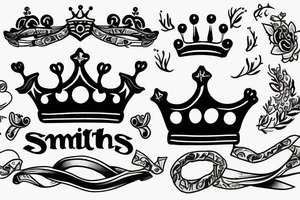 S with a crown on top of it with ribbon that says smith tattoo idea