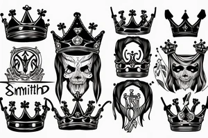 S with a crown on top of it with ribbon that says smith all in sheild tattoo idea