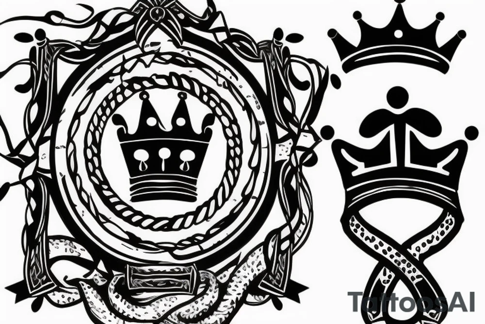 S with a crown on top of it with ribbon that says smith all in sheild tattoo idea