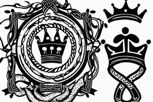 S with a crown on top of it with ribbon that says smith all in sheild tattoo idea