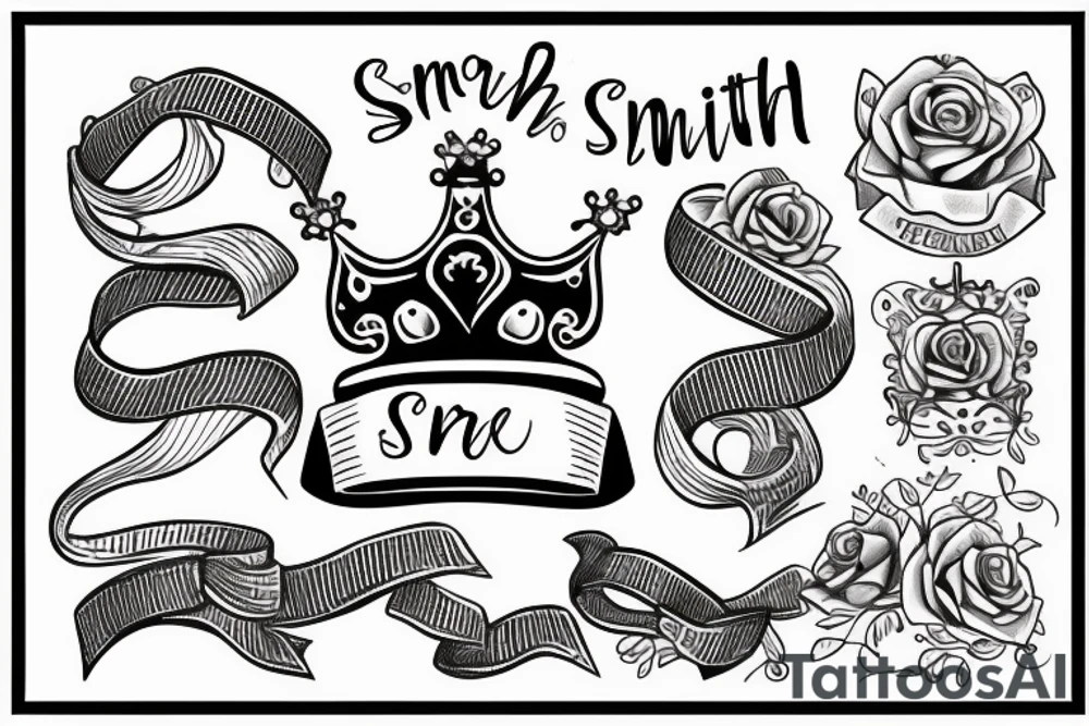 Crown on top of the letter s with a ribbon that says smith underneath it tattoo idea