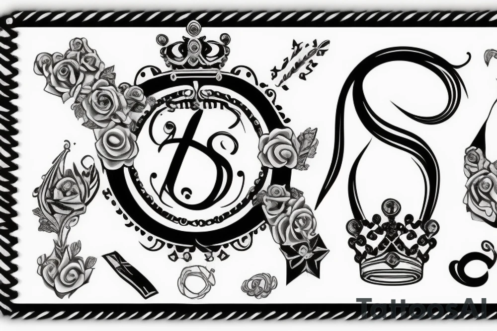 Crown on top of the letter s with a ribbon that says smith underneath it tattoo idea