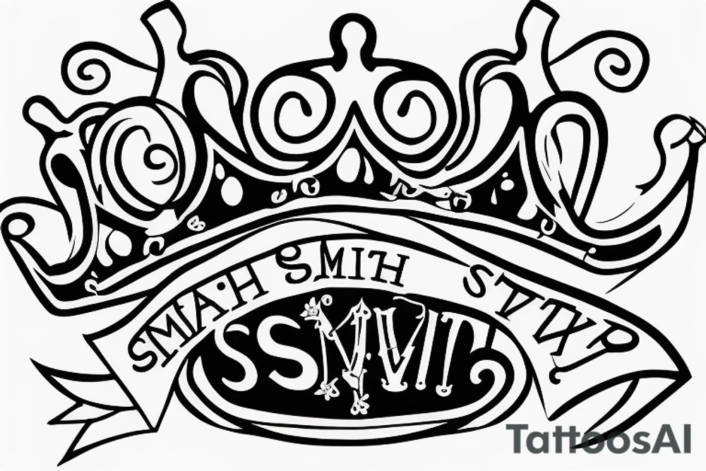 Crown on top of the letter s with a ribbon that says smith underneath it tattoo idea