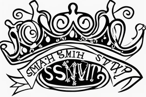 Crown on top of the letter s with a ribbon that says smith underneath it tattoo idea