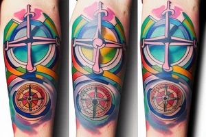 Anchor, compass, rainbow color tattoo idea