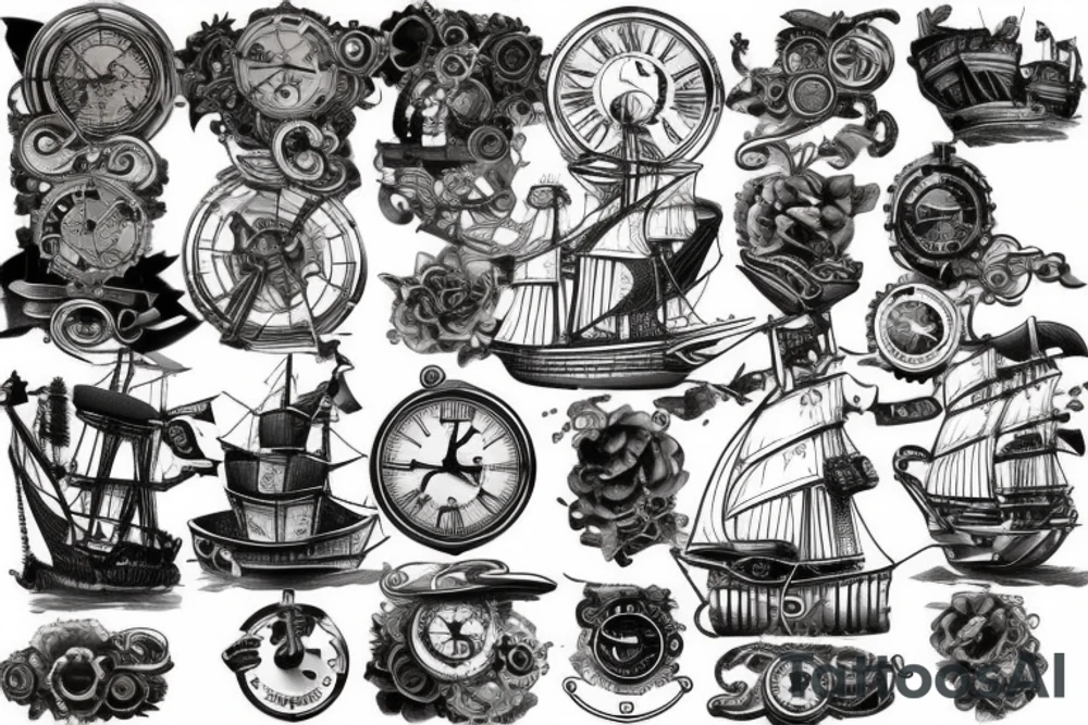 Steampunk ship tattoo idea