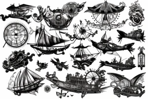 Steampunk flying ship tattoo idea