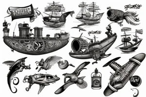 Steampunk flying ship tattoo idea