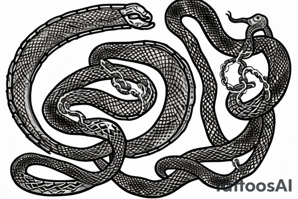 Tattoo in the form of a snake intertwined with a chain tattoo idea