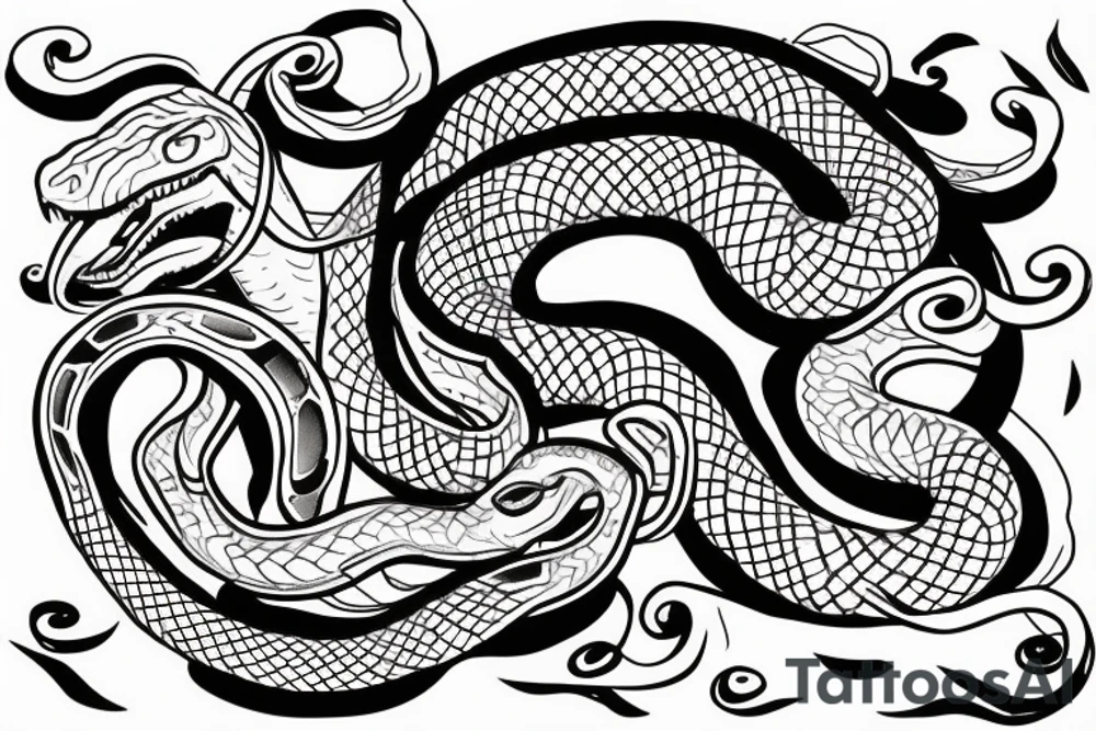 Tattoo in the form of a snake that bites the chain tattoo idea