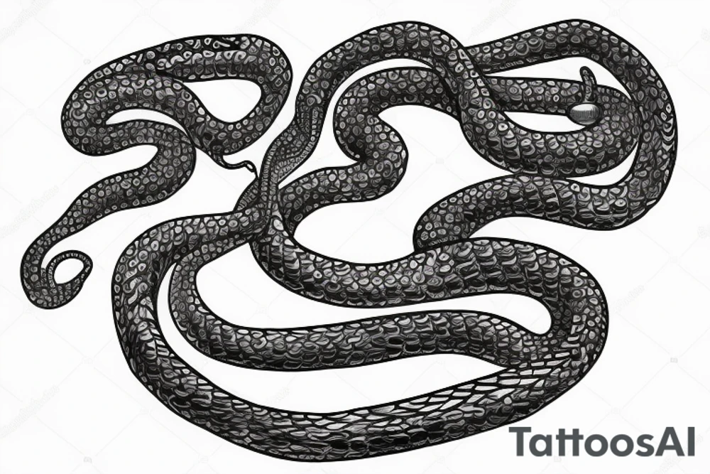 A long snake holds a chain in its mouth tattoo idea