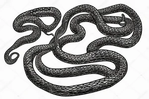 A long snake holds a chain in its mouth tattoo idea