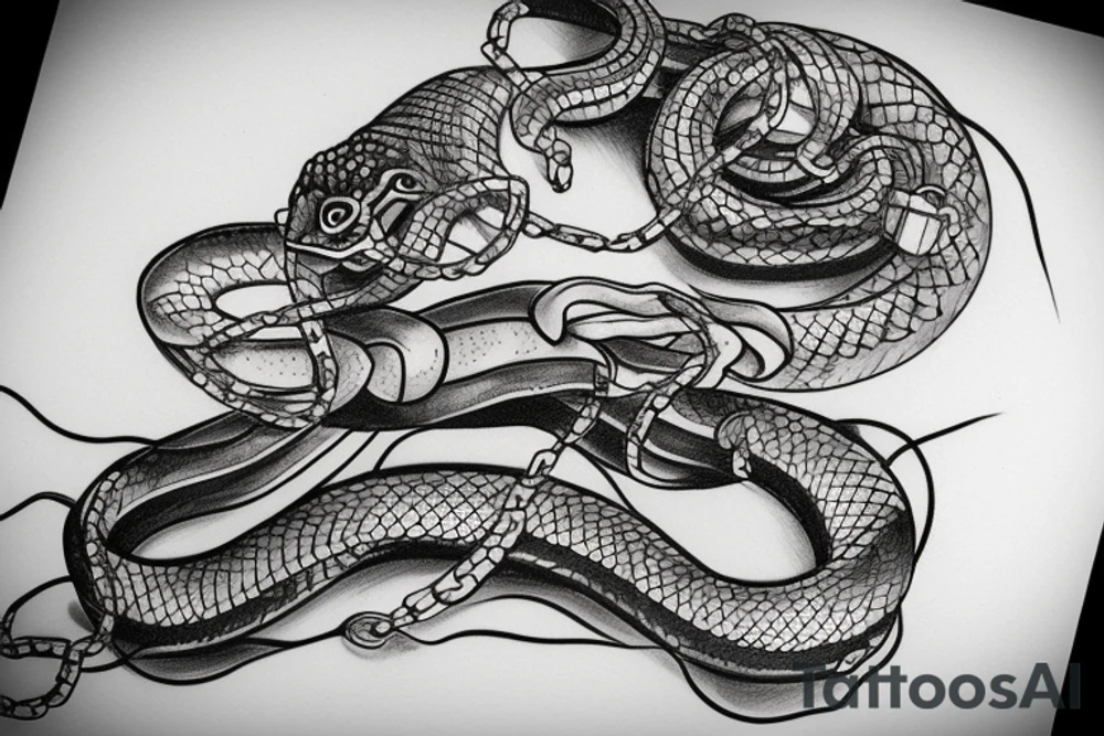 Snake along the arm, intertwined with the chain tattoo idea