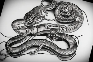 Snake along the arm, intertwined with the chain tattoo idea