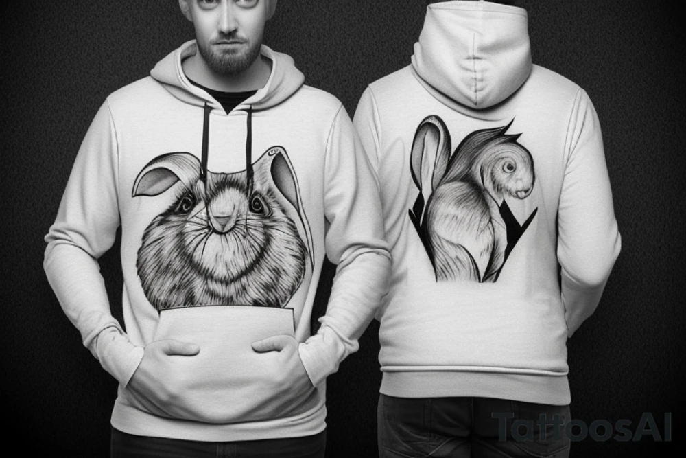 Light-haired guy in a hoodie with a rabbit hood tattoo idea