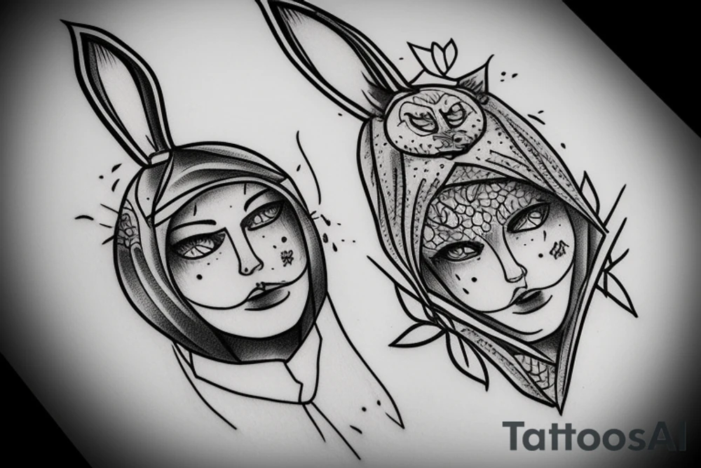 guy in hooded bunny tattoo idea