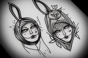 guy in hooded bunny tattoo idea