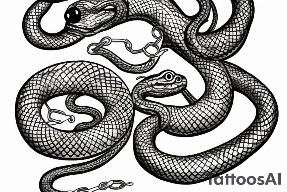 A snake with a chain in its mouth tattoo idea