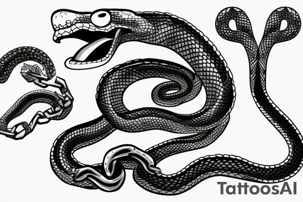 A snake with a chain in its mouth tattoo idea
