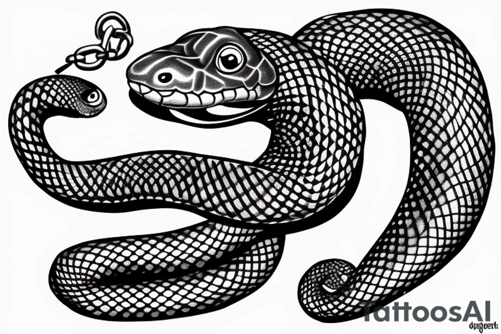 A snake with a chain in its mouth tattoo idea