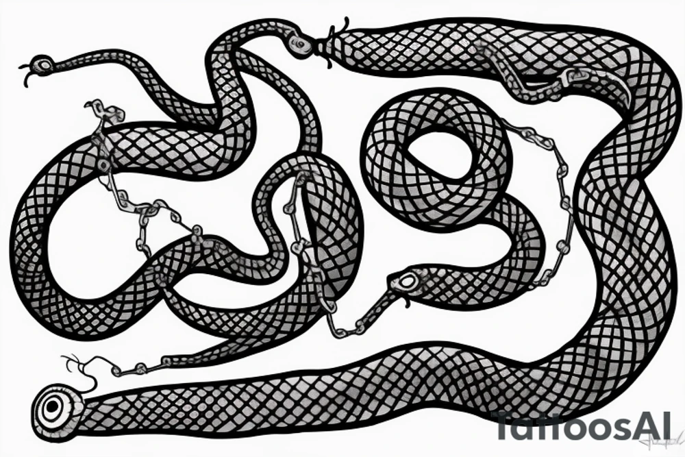 A snake with a chain in its mouth tattoo idea