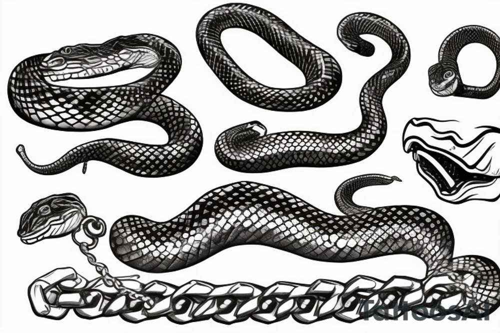 A snake with a chain in its mouth tattoo idea