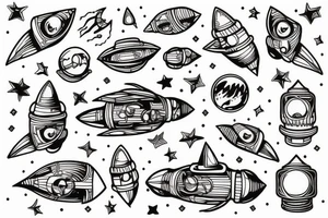 rocket ship with cat inside tattoo idea