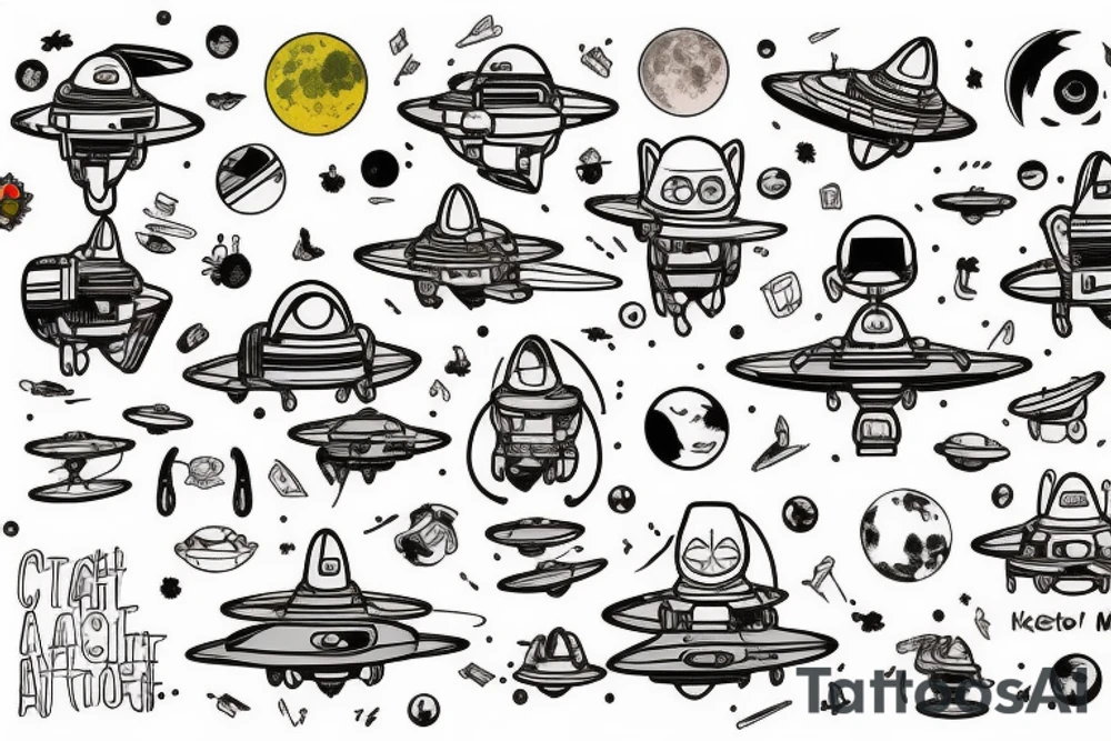 cat astronaut and a ufo tattoo idea