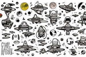 cat astronaut and a ufo tattoo idea