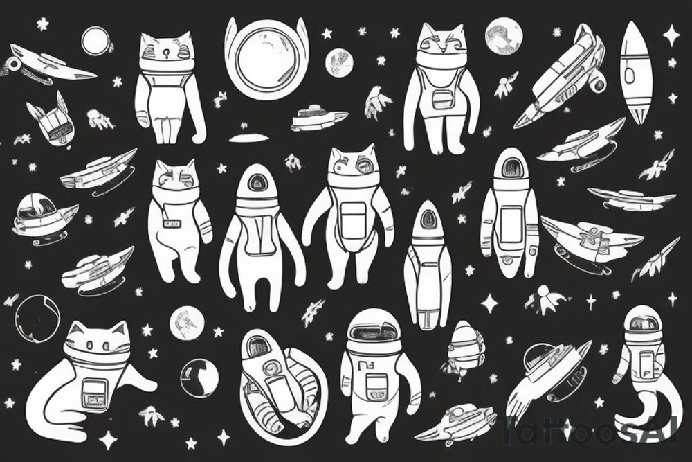 cat astronaut and a ufo tattoo idea