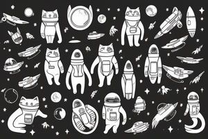 cat astronaut and a ufo tattoo idea