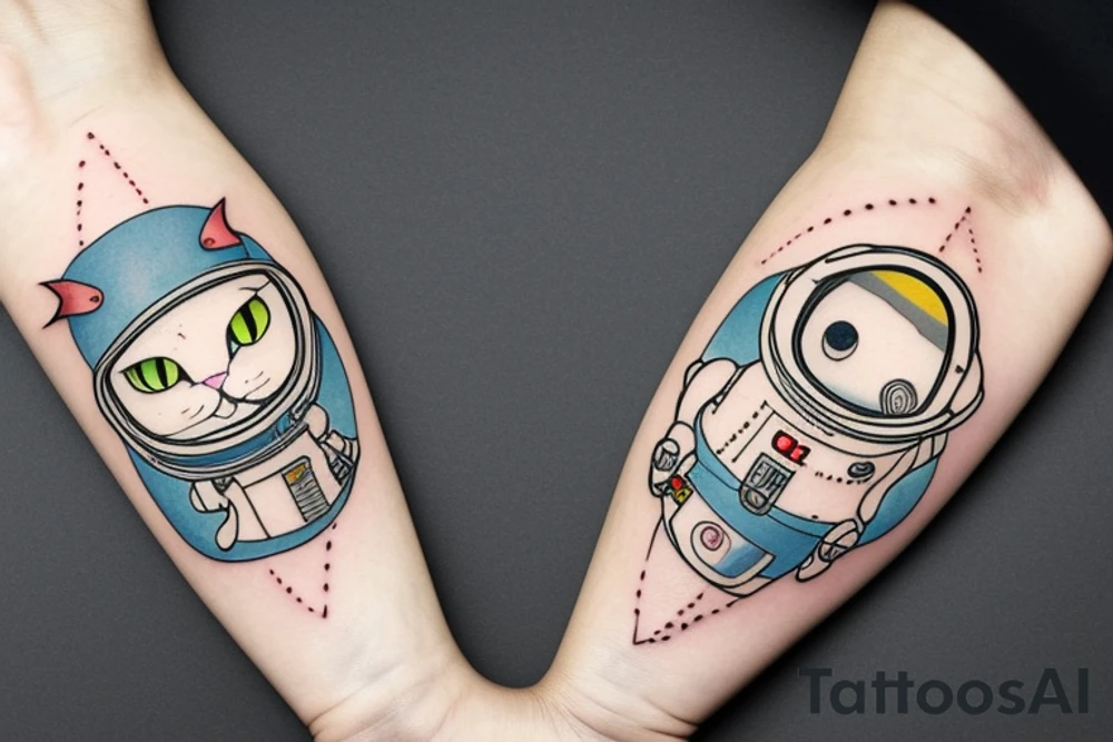 cat astronaut and a ufo tattoo idea